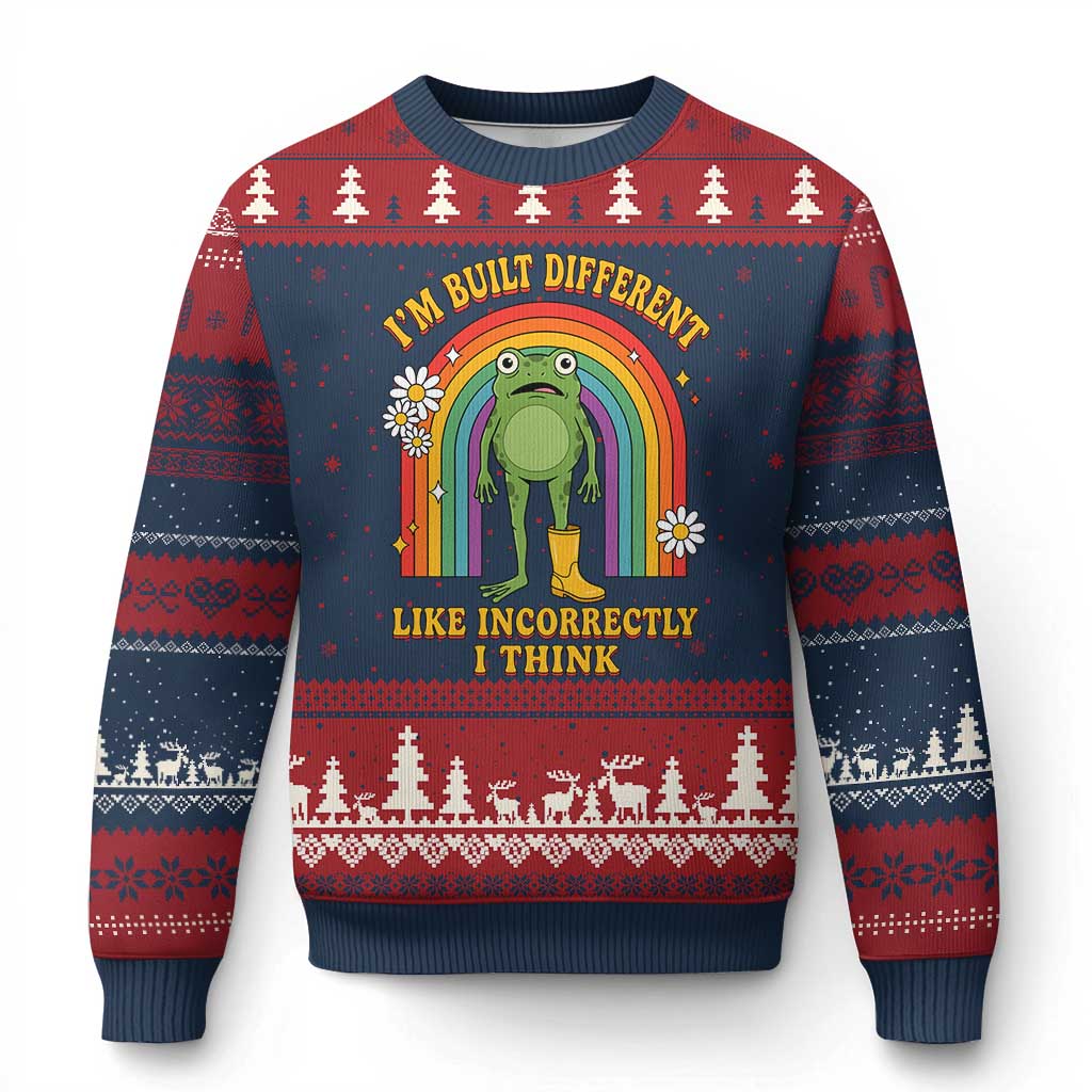 Funny Frog I Am Built Different Like Incorrectly I Think Ugly Christmas Sweater Mentally Humor Boho Retro Rainbow