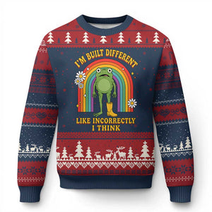 Funny Frog I Am Built Different Like Incorrectly I Think Ugly Christmas Sweater Mentally Humor Boho Retro Rainbow