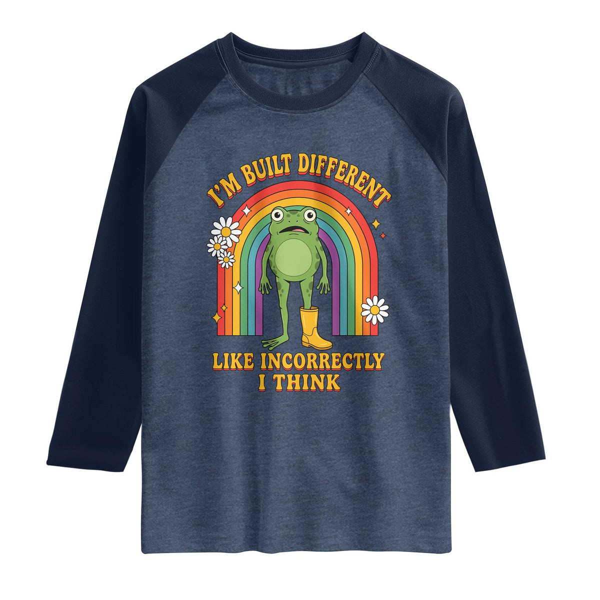 Funny Frog I Am Built Different Like Incorrectly I Think Raglan Shirt Mentally Humor Boho Retro Rainbow