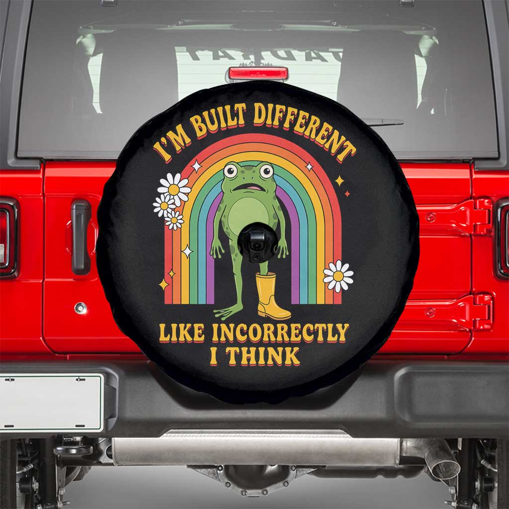 Funny Frog I Am Built Different Like Incorrectly I Think Spare Tire Cover Mentally Humor Boho Retro Rainbow