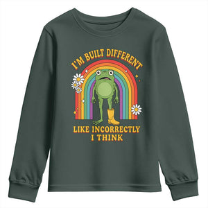 Funny Frog I Am Built Different Like Incorrectly I Think Youth Sweatshirt Mentally Humor Boho Retro Rainbow