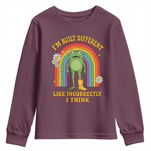 Funny Frog I Am Built Different Like Incorrectly I Think Youth Sweatshirt Mentally Humor Boho Retro Rainbow