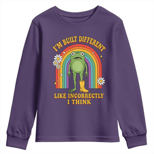 Funny Frog I Am Built Different Like Incorrectly I Think Youth Sweatshirt Mentally Humor Boho Retro Rainbow