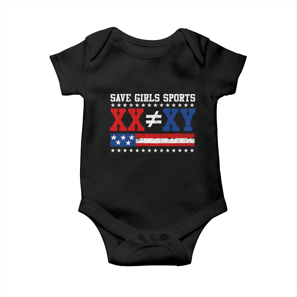 XX Does Not Equal XY Save Girls Sports Baby Onesie Varsity Athletic Vintage American Flag