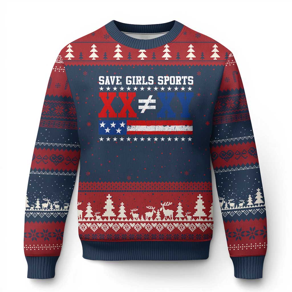 XX Does Not Equal XY Save Girls Sports Ugly Christmas Sweater Varsity Athletic Vintage American Flag