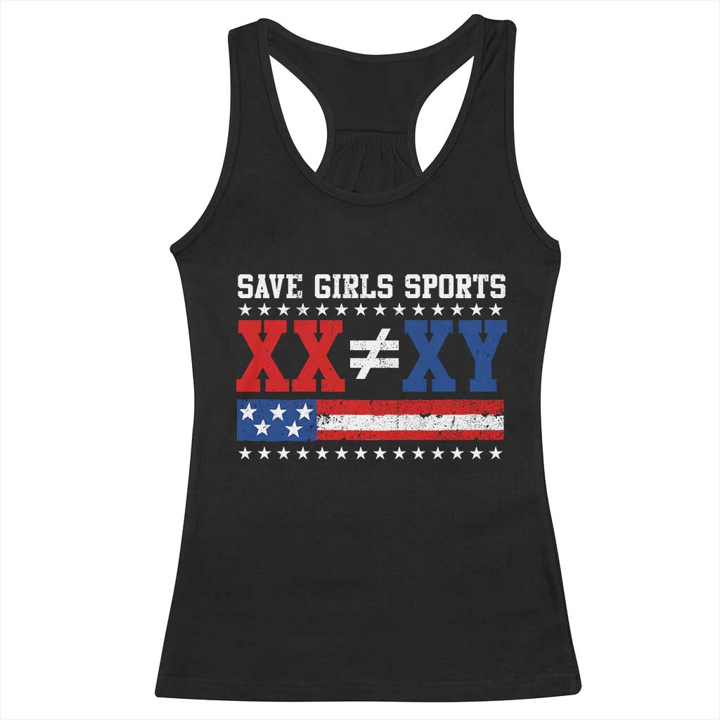 XX Does Not Equal XY Save Girls Sports Racerback Tank Top Varsity Athletic Vintage American Flag