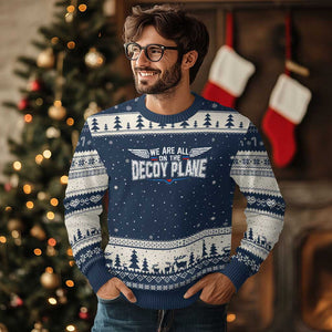 We Are All On The Decoy Plane Ugly Christmas Sweater Aviation Humor TS11 Navy Beige Print Your Wear