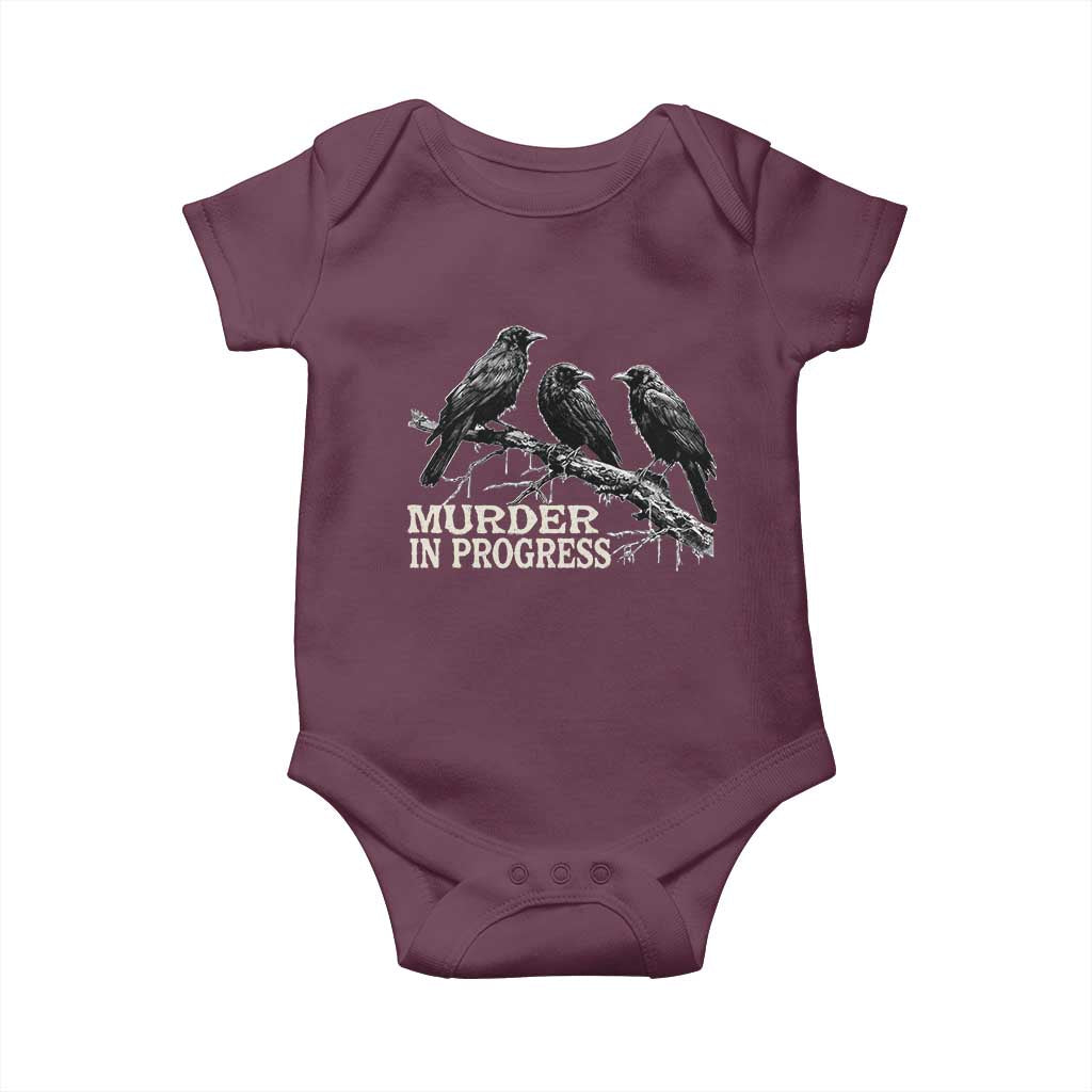 Murder In Progress Funny Crow Baby Onesie Gothic Raven Bird Lover Dark Humor