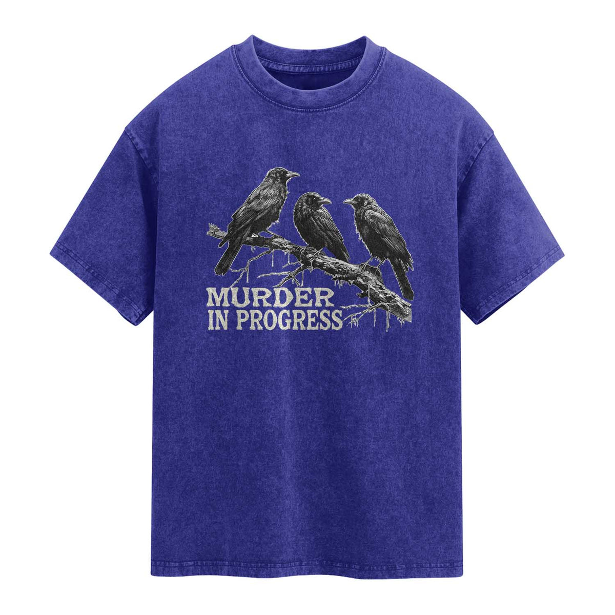 Murder In Progress Funny Crow Washed Cotton T-Shirt Gothic Raven Bird Lover Dark Humor