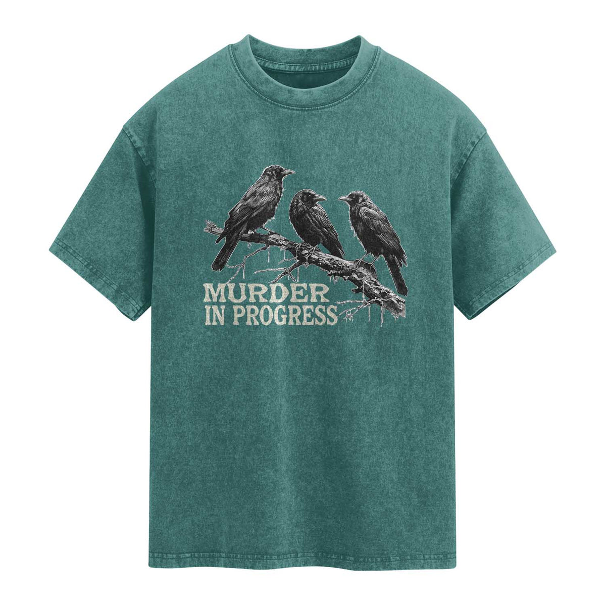 Murder In Progress Funny Crow Washed Cotton T-Shirt Gothic Raven Bird Lover Dark Humor