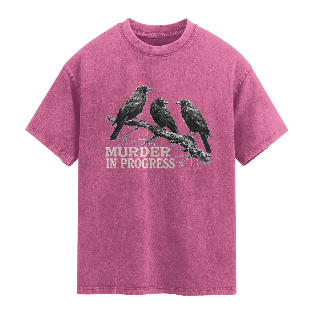 Murder In Progress Funny Crow Washed Cotton T-Shirt Gothic Raven Bird Lover Dark Humor