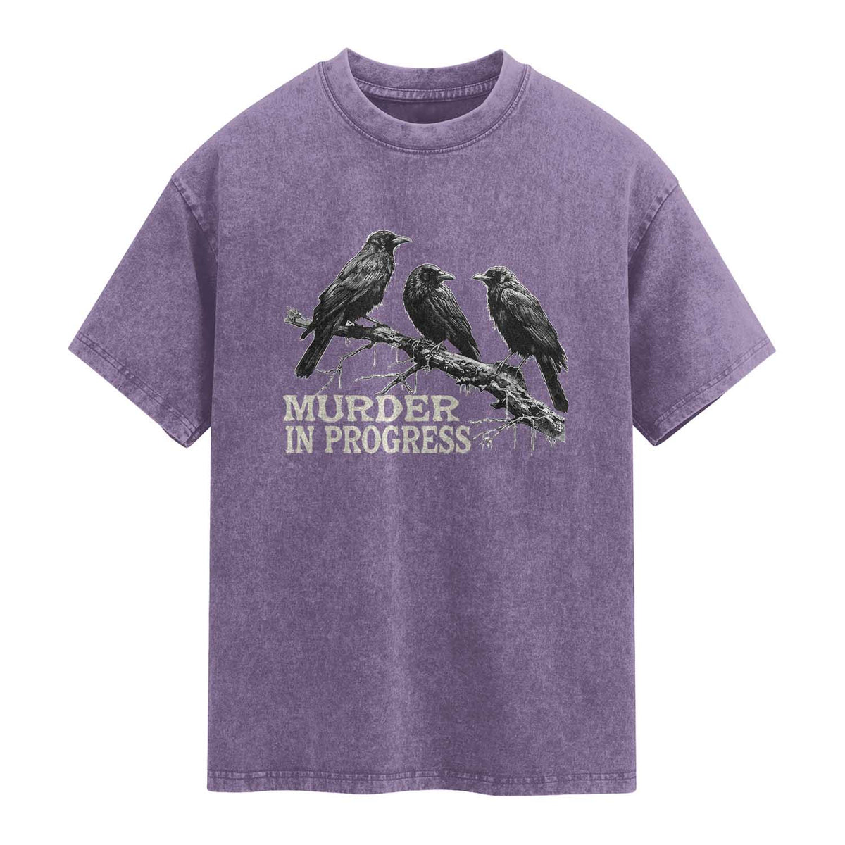 Murder In Progress Funny Crow Washed Cotton T-Shirt Gothic Raven Bird Lover Dark Humor