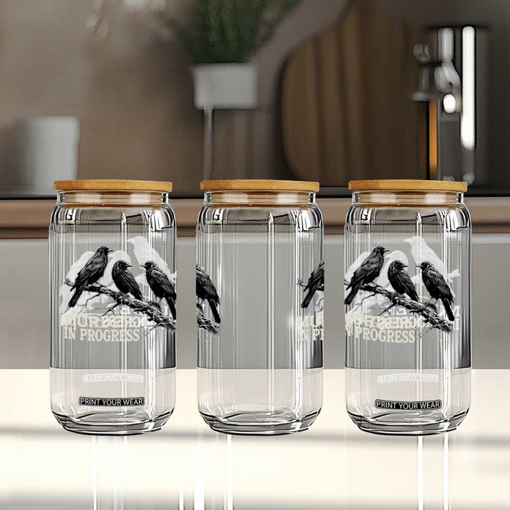 Murder In Progress Funny Crow Glass Can Gothic Raven Bird Lover Dark Humor