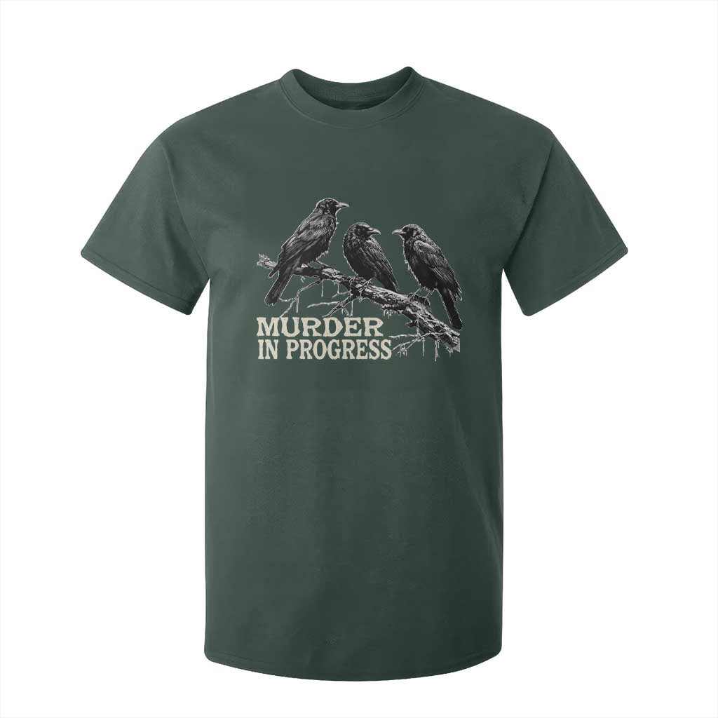 Murder In Progress Funny Crow T Shirt For Kid Gothic Raven Bird Lover Dark Humor