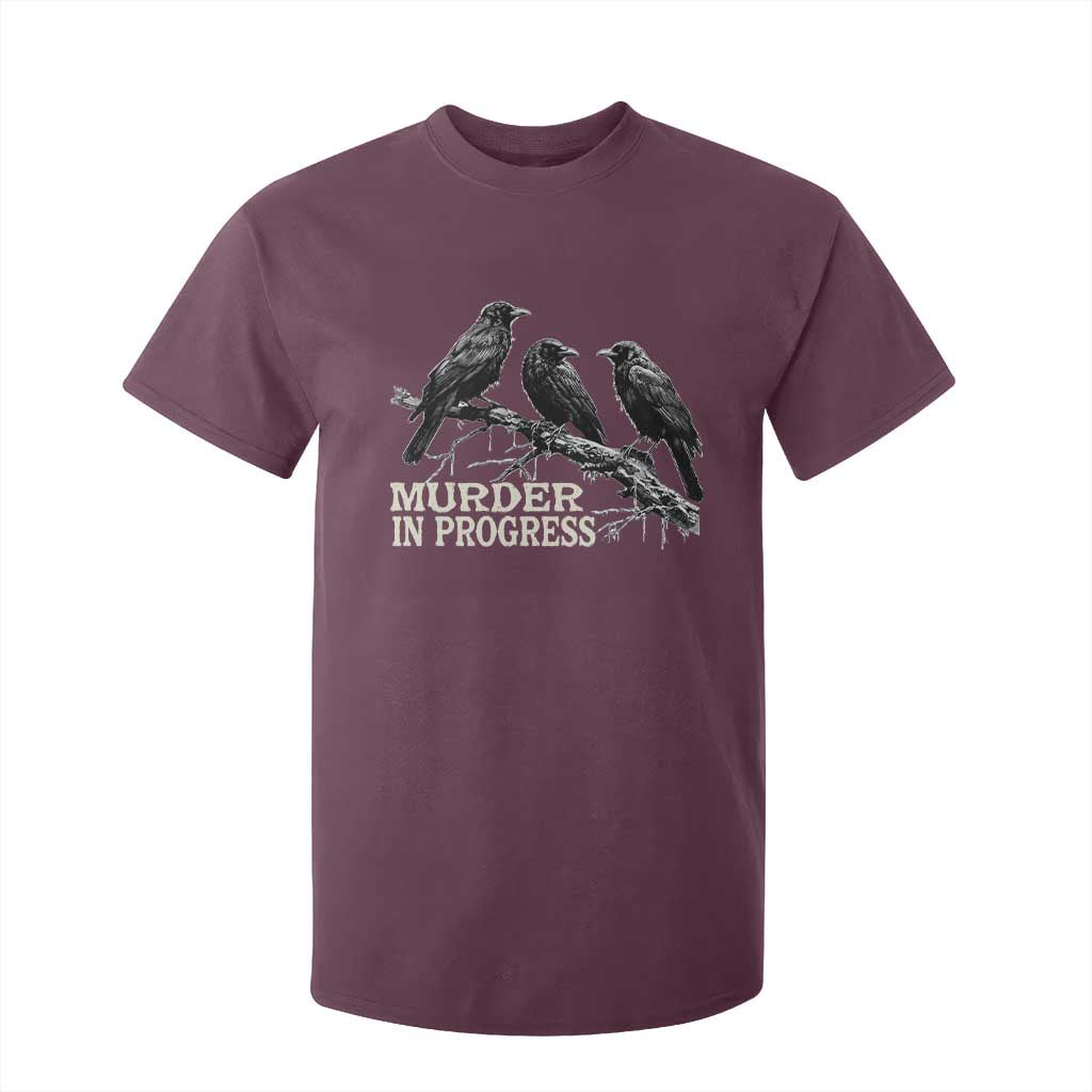 Murder In Progress Funny Crow T Shirt For Kid Gothic Raven Bird Lover Dark Humor