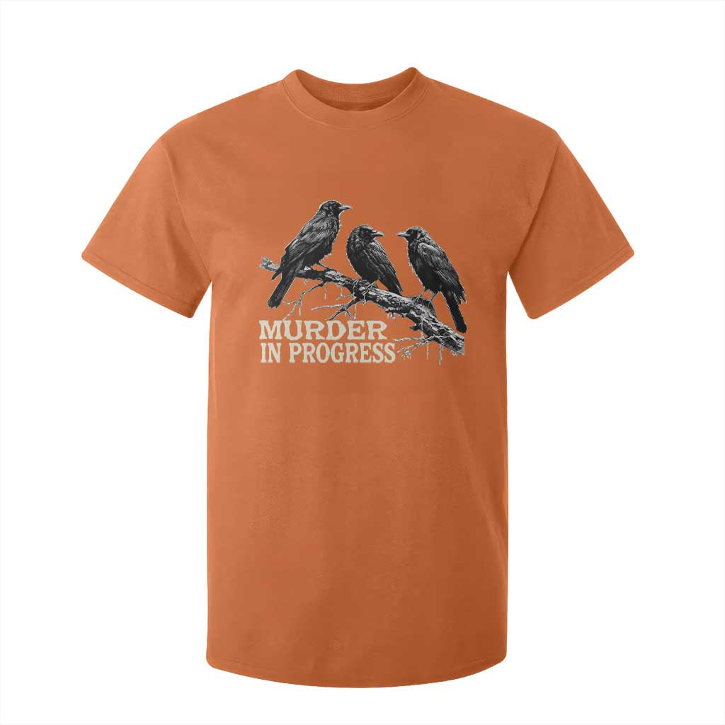 Murder In Progress Funny Crow T Shirt For Kid Gothic Raven Bird Lover Dark Humor