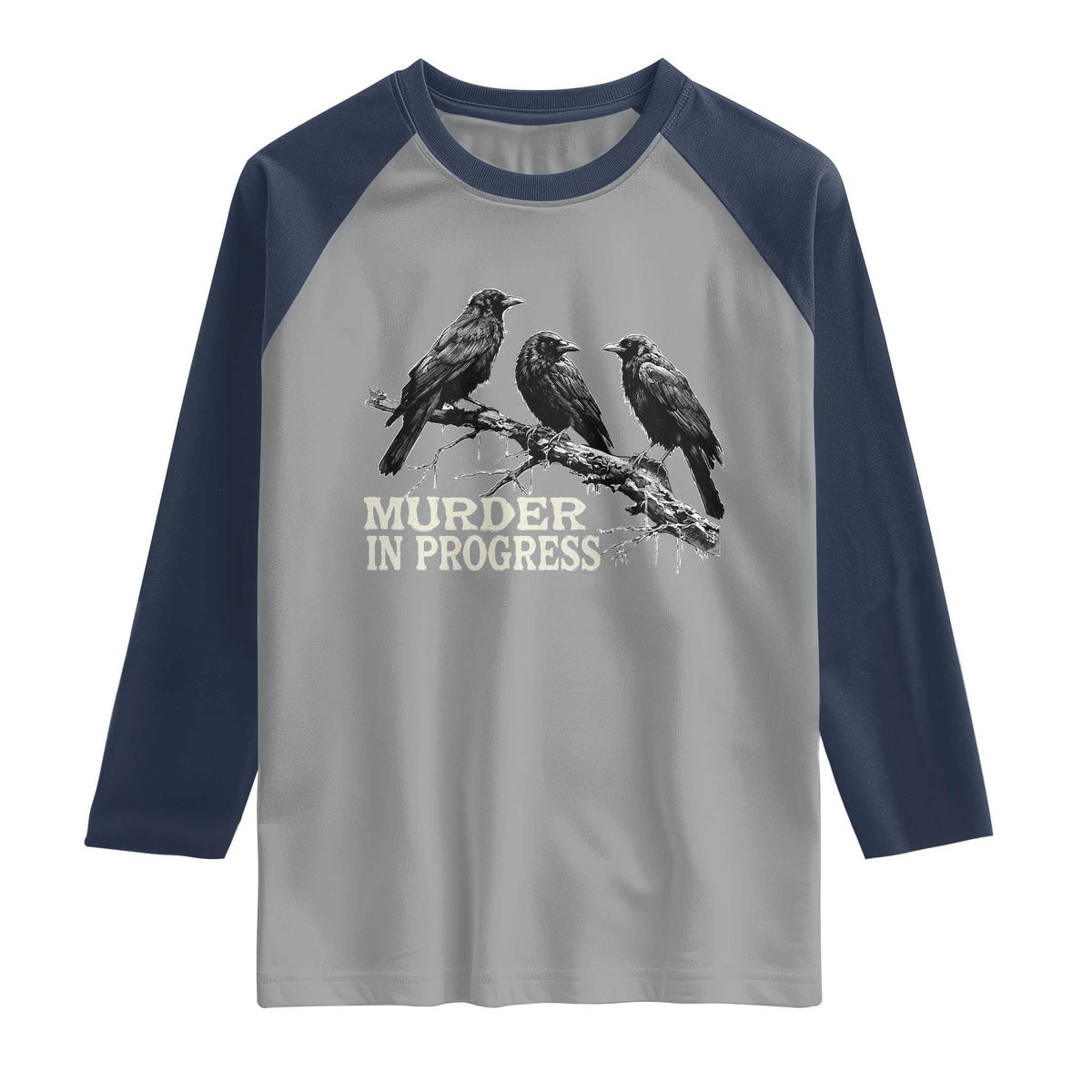 Murder In Progress Funny Crow Raglan Shirt Gothic Raven Bird Lover Dark Humor