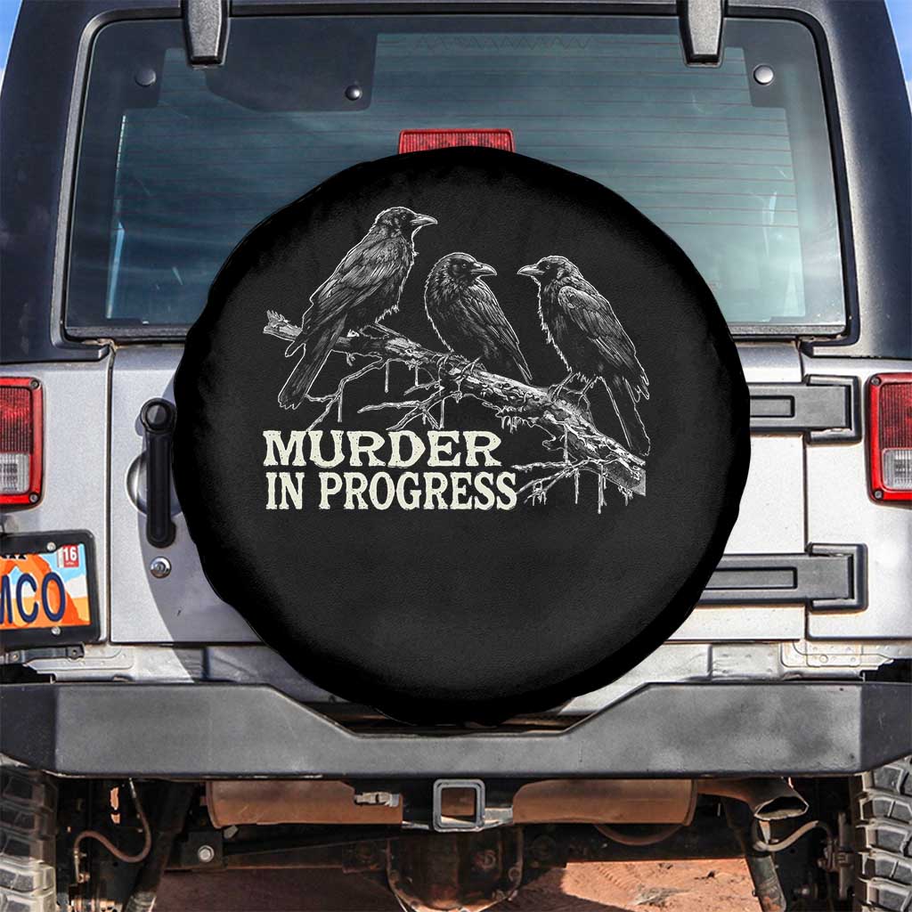 Murder In Progress Funny Crow Spare Tire Cover Gothic Raven Bird Lover Dark Humor