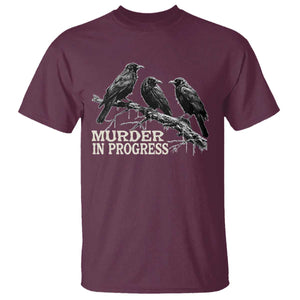 Murder In Progress Funny Crow T Shirt Gothic Raven Bird Lover Dark Humor