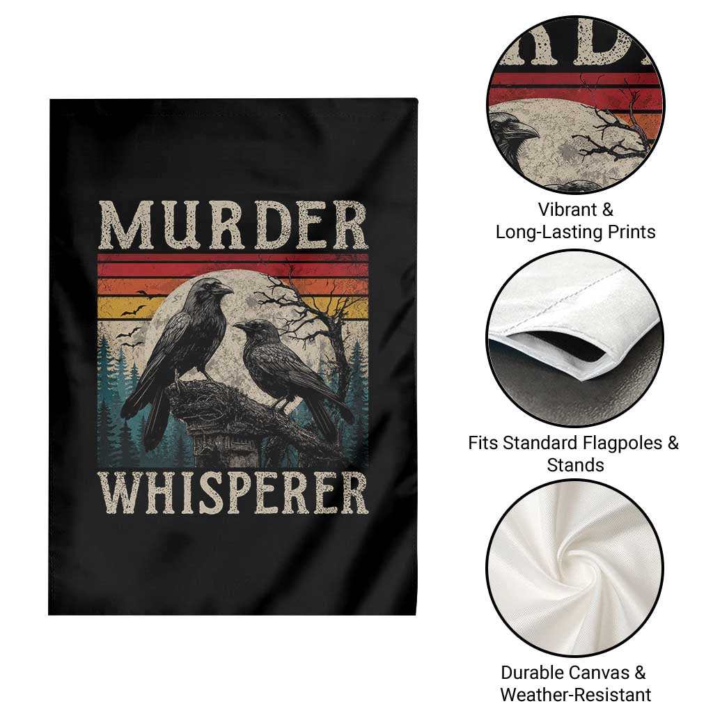 Murder Whisperer Funny Crow Literary Pun Garden Flag Retro Gothic Bird