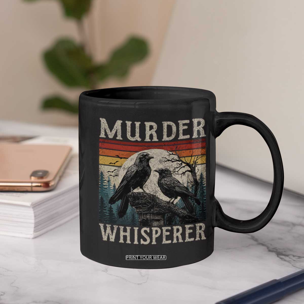 Murder Whisperer Funny Crow Literary Pun Coffee Mug Retro Gothic Bird