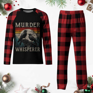 Murder Whisperer Funny Crow Literary Pun Plaid Pajama Set Retro Gothic Bird