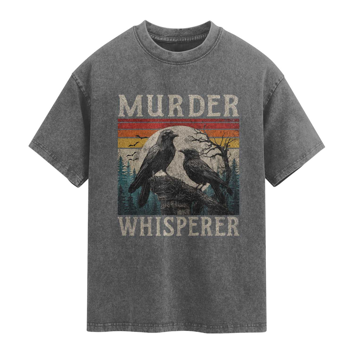 Murder Whisperer Funny Crow Literary Pun Washed Cotton T-Shirt Retro Gothic Bird