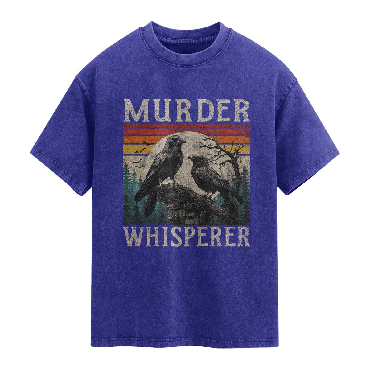 Murder Whisperer Funny Crow Literary Pun Washed Cotton T-Shirt Retro Gothic Bird