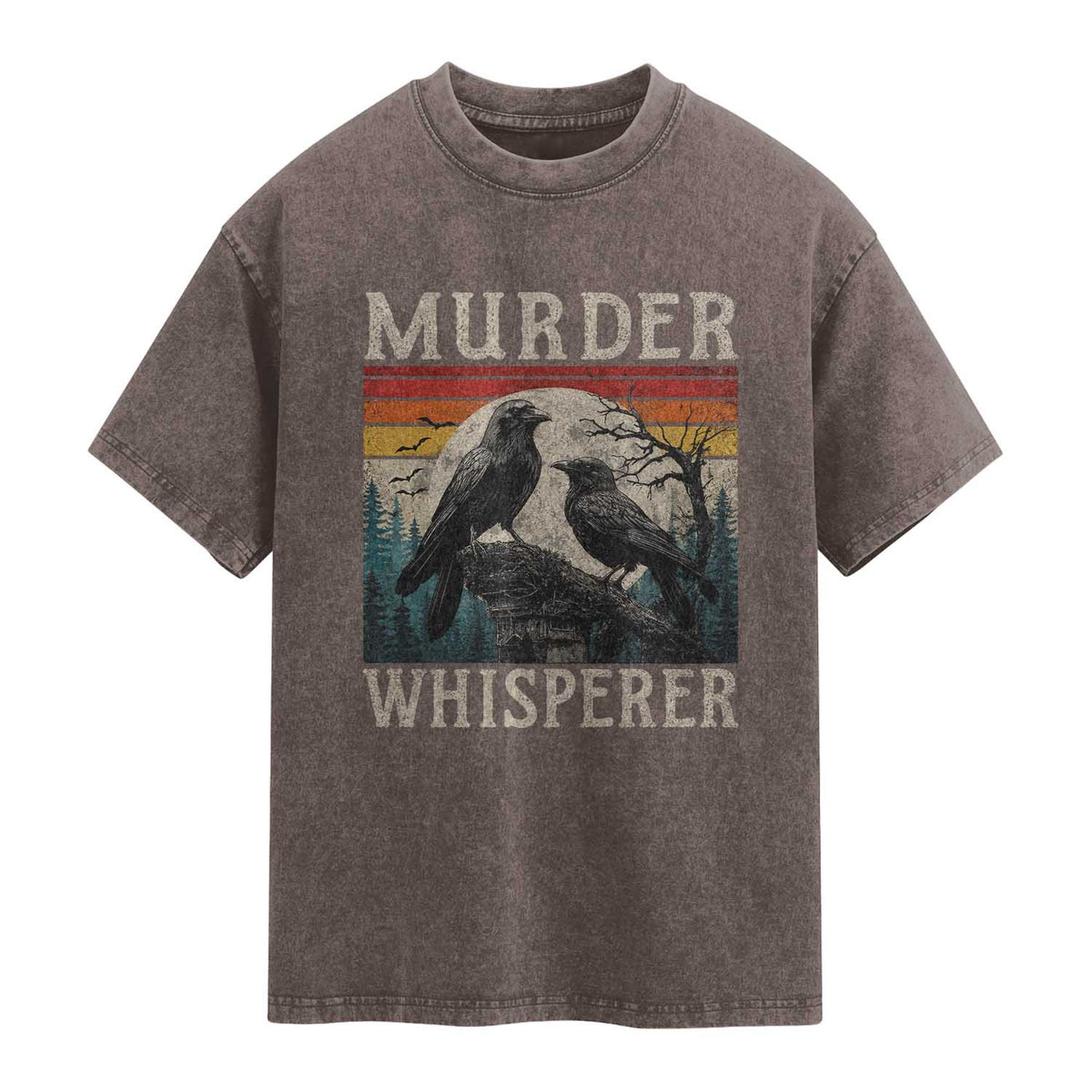 Murder Whisperer Funny Crow Literary Pun Washed Cotton T-Shirt Retro Gothic Bird