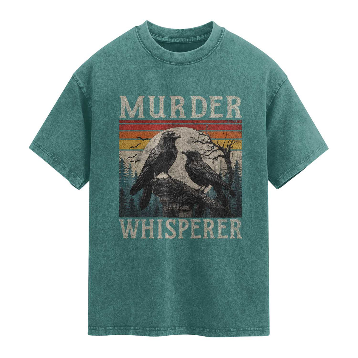 Murder Whisperer Funny Crow Literary Pun Washed Cotton T-Shirt Retro Gothic Bird