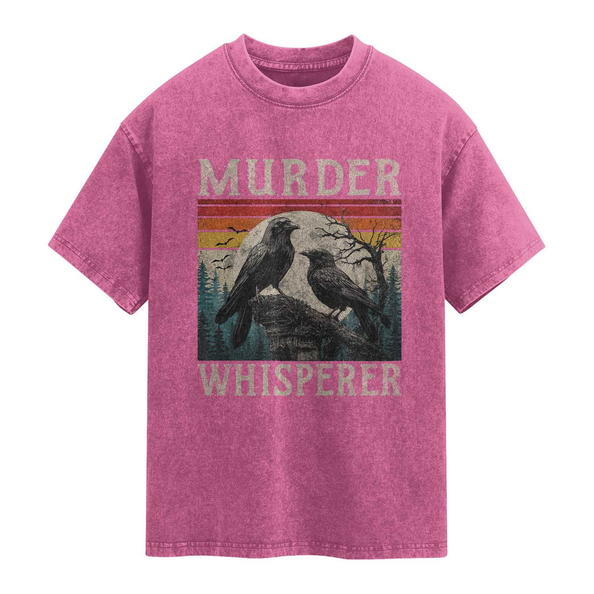 Murder Whisperer Funny Crow Literary Pun Washed Cotton T-Shirt Retro Gothic Bird
