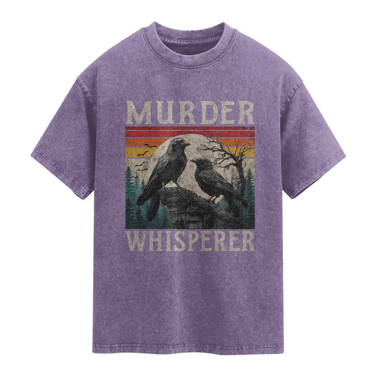 Murder Whisperer Funny Crow Literary Pun Washed Cotton T-Shirt Retro Gothic Bird