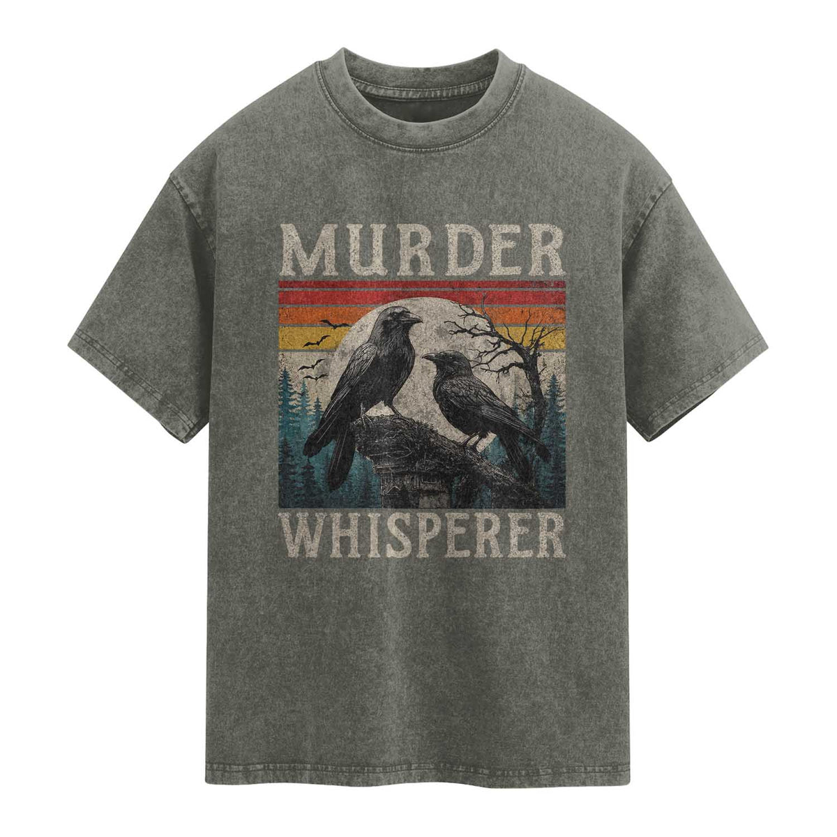 Murder Whisperer Funny Crow Literary Pun Washed Cotton T-Shirt Retro Gothic Bird