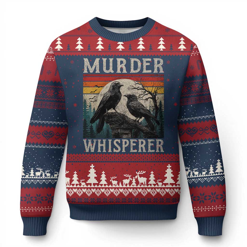 Murder Whisperer Funny Crow Literary Pun Ugly Christmas Sweater Retro Gothic Bird