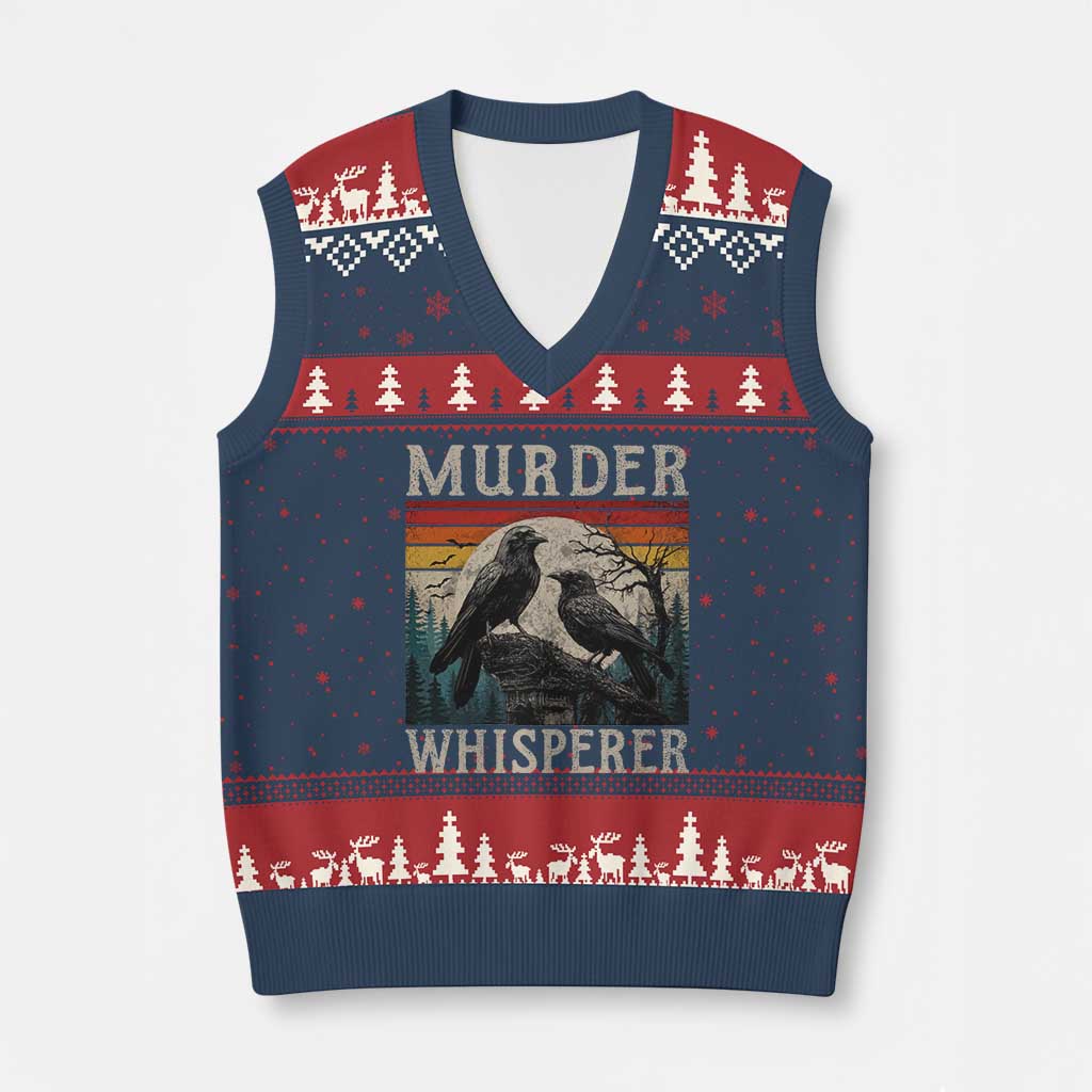 Murder Whisperer Funny Crow Literary Pun V-Neck Knit Sweater Vest Retro Gothic Bird