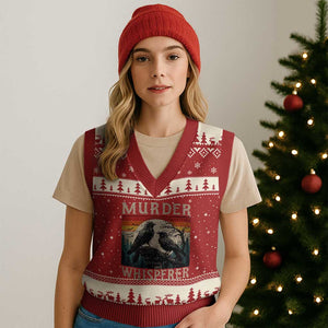 Murder Whisperer Funny Crow Literary Pun V-Neck Knit Sweater Vest Retro Gothic Bird