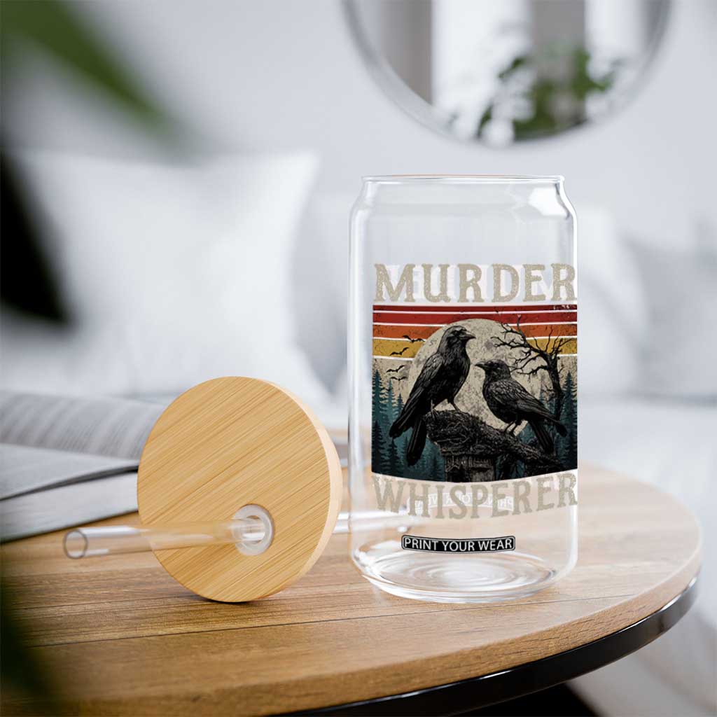 Murder Whisperer Funny Crow Literary Pun Glass Can Retro Gothic Bird