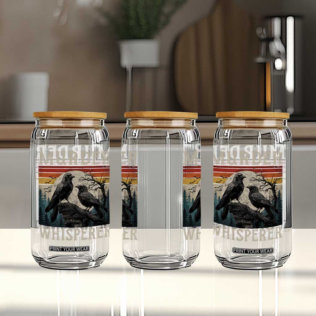 Murder Whisperer Funny Crow Literary Pun Glass Can Retro Gothic Bird
