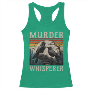 Murder Whisperer Funny Crow Literary Pun Racerback Tank Top Retro Gothic Bird