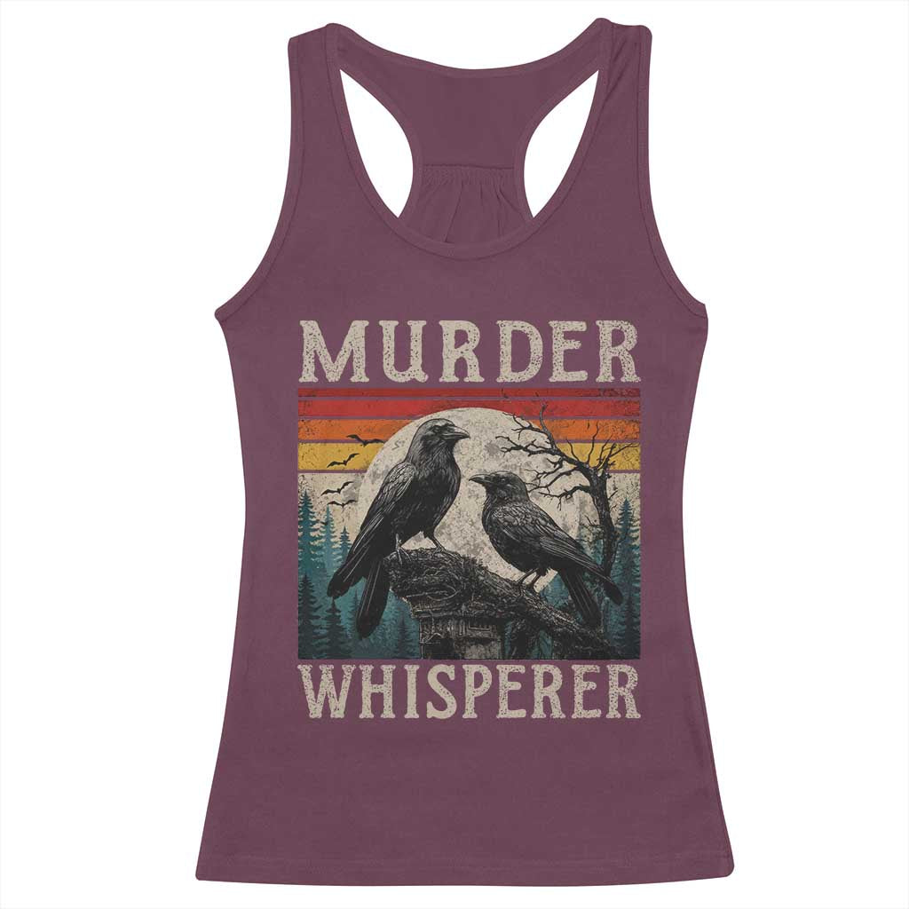 Murder Whisperer Funny Crow Literary Pun Racerback Tank Top Retro Gothic Bird
