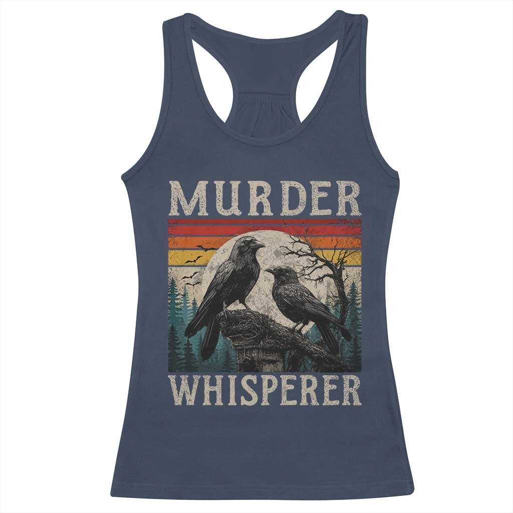 Murder Whisperer Funny Crow Literary Pun Racerback Tank Top Retro Gothic Bird