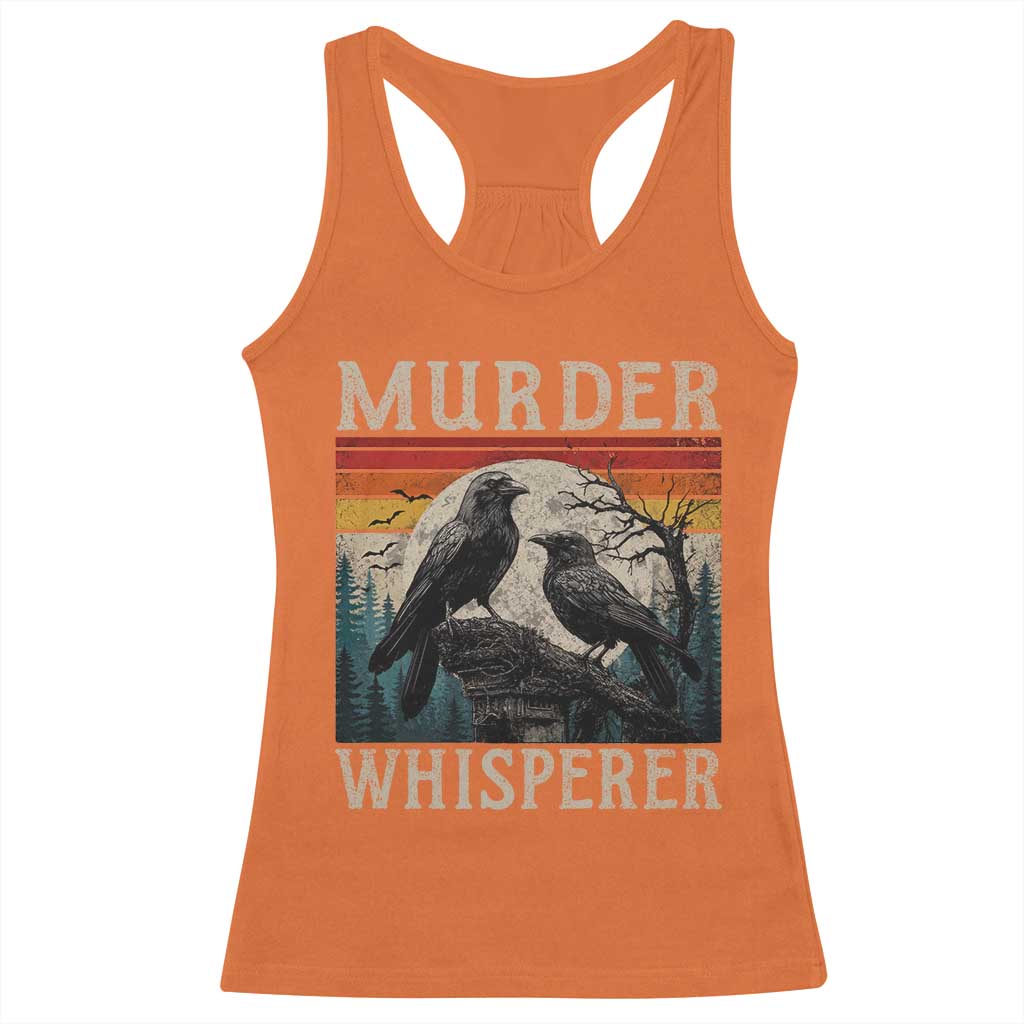 Murder Whisperer Funny Crow Literary Pun Racerback Tank Top Retro Gothic Bird
