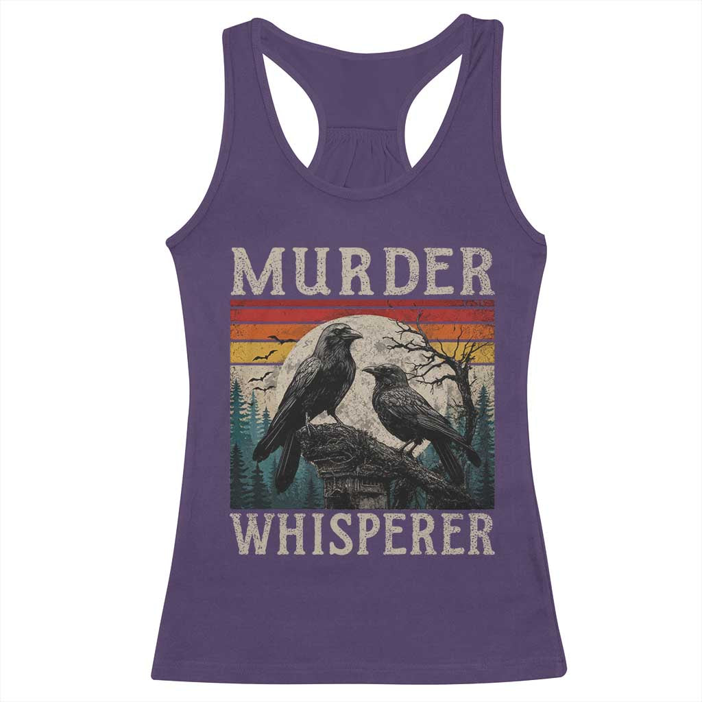 Murder Whisperer Funny Crow Literary Pun Racerback Tank Top Retro Gothic Bird
