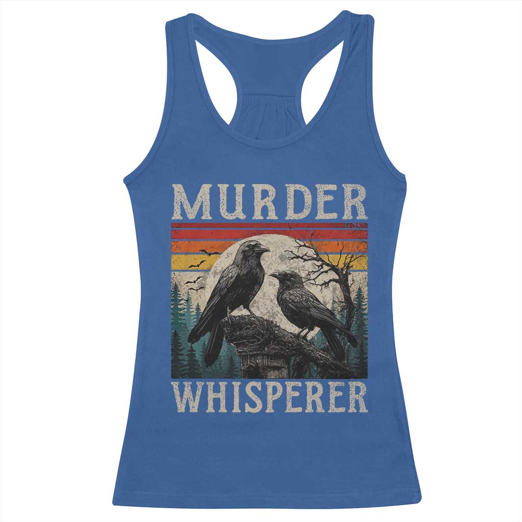 Murder Whisperer Funny Crow Literary Pun Racerback Tank Top Retro Gothic Bird