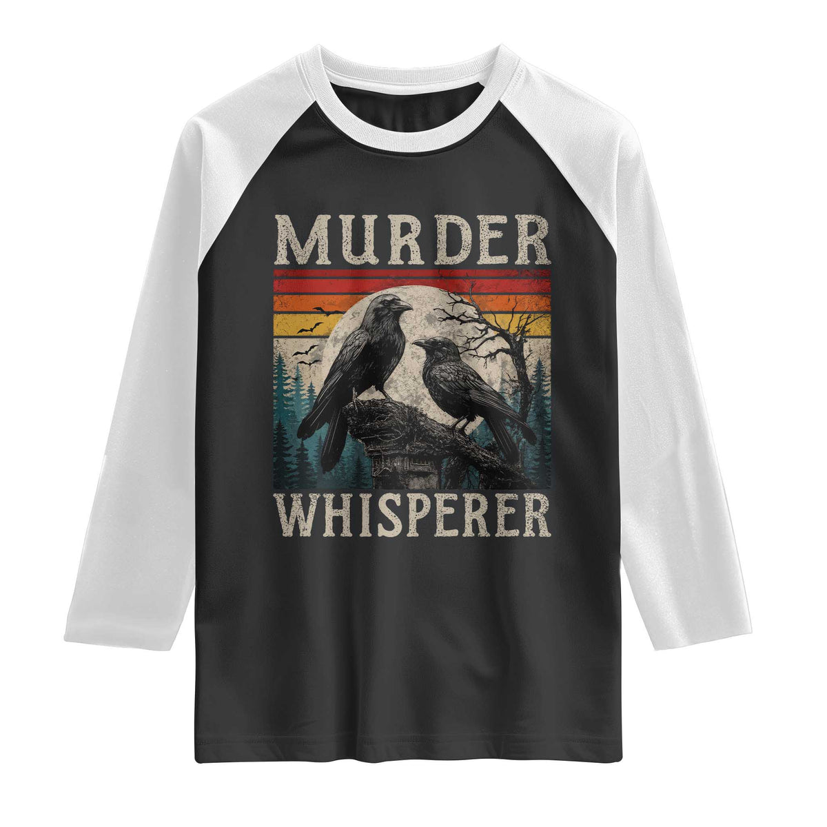 Murder Whisperer Funny Crow Literary Pun Raglan Shirt Retro Gothic Bird