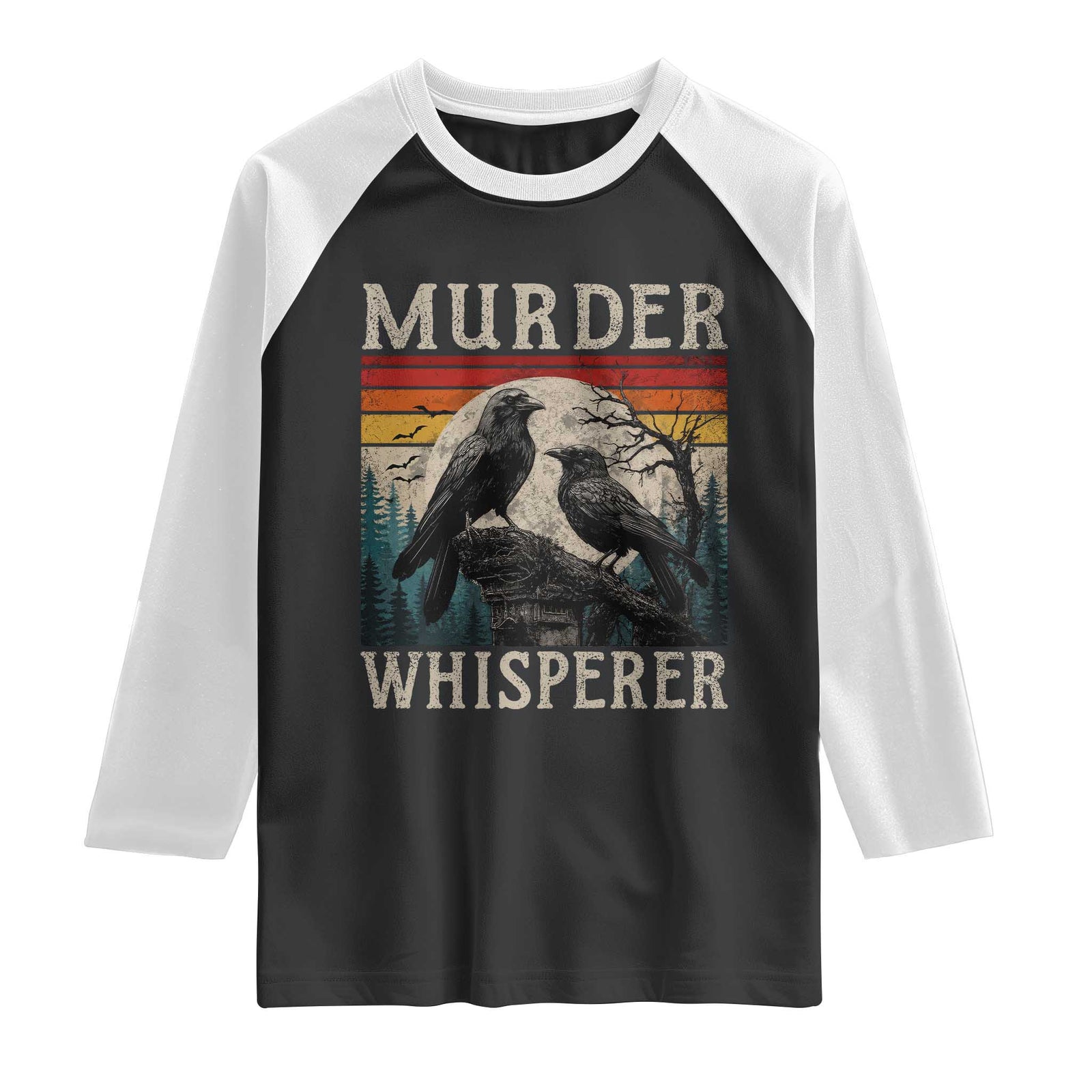 Murder Whisperer Funny Crow Literary Pun Raglan Shirt Retro Gothic Bird