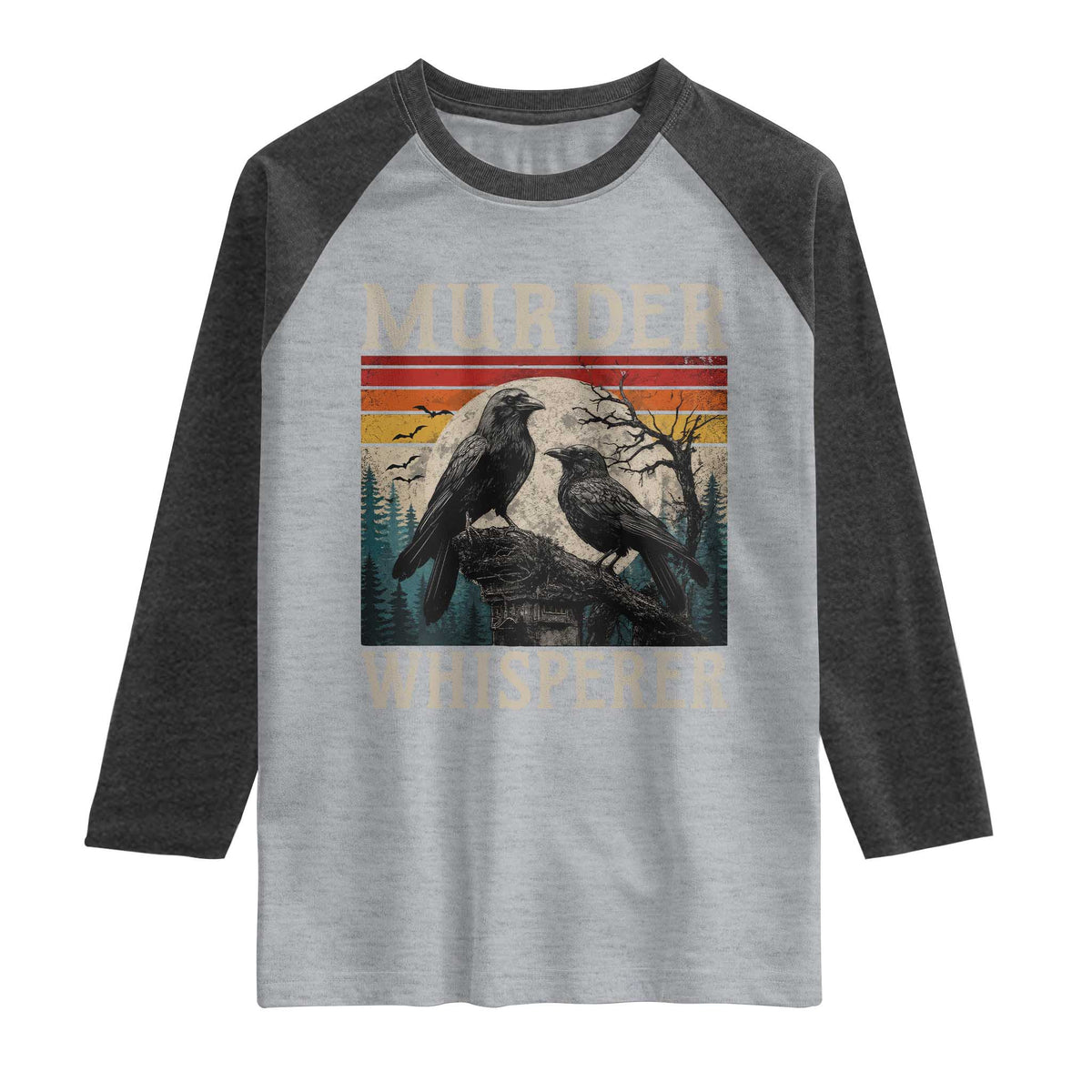 Murder Whisperer Funny Crow Literary Pun Raglan Shirt Retro Gothic Bird