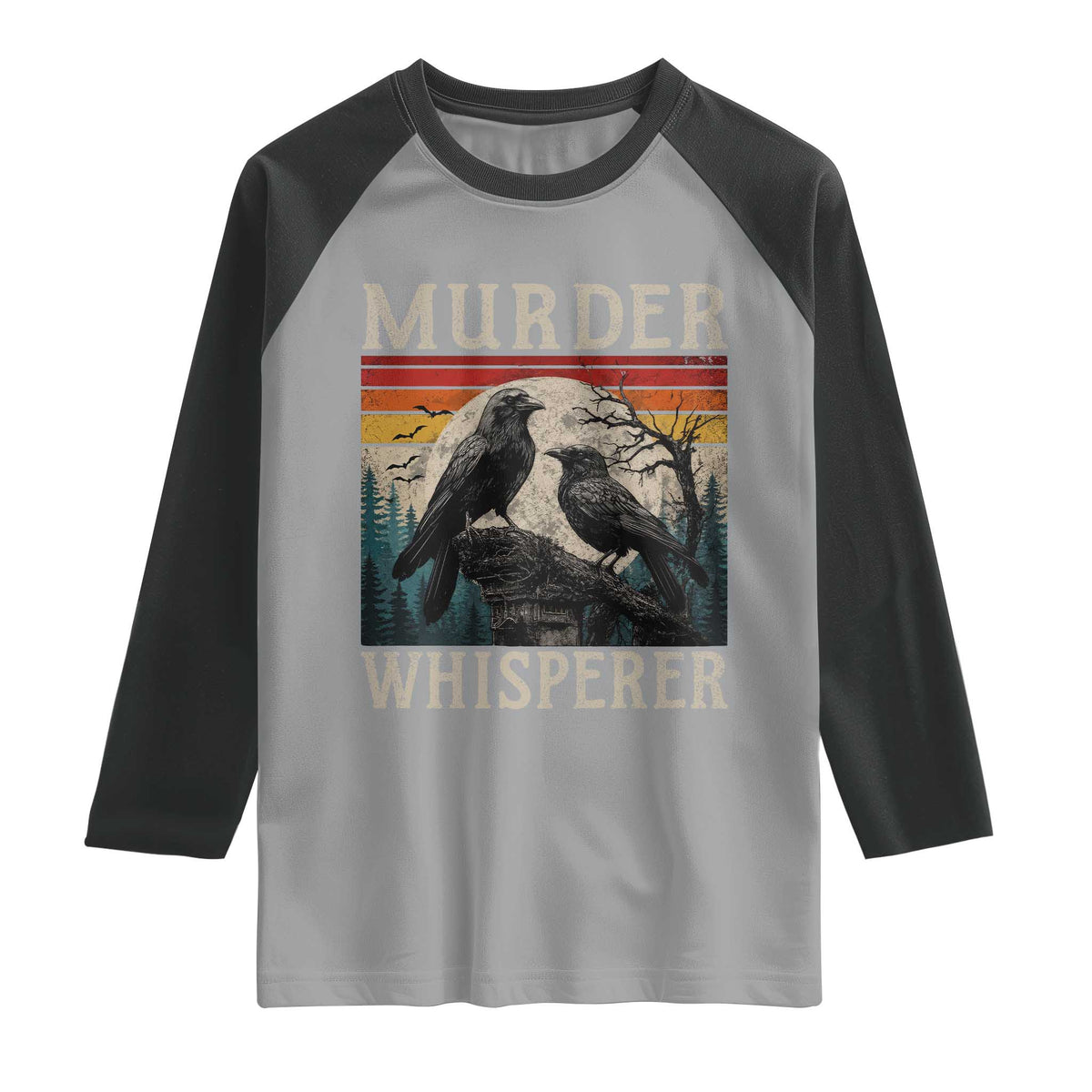 Murder Whisperer Funny Crow Literary Pun Raglan Shirt Retro Gothic Bird