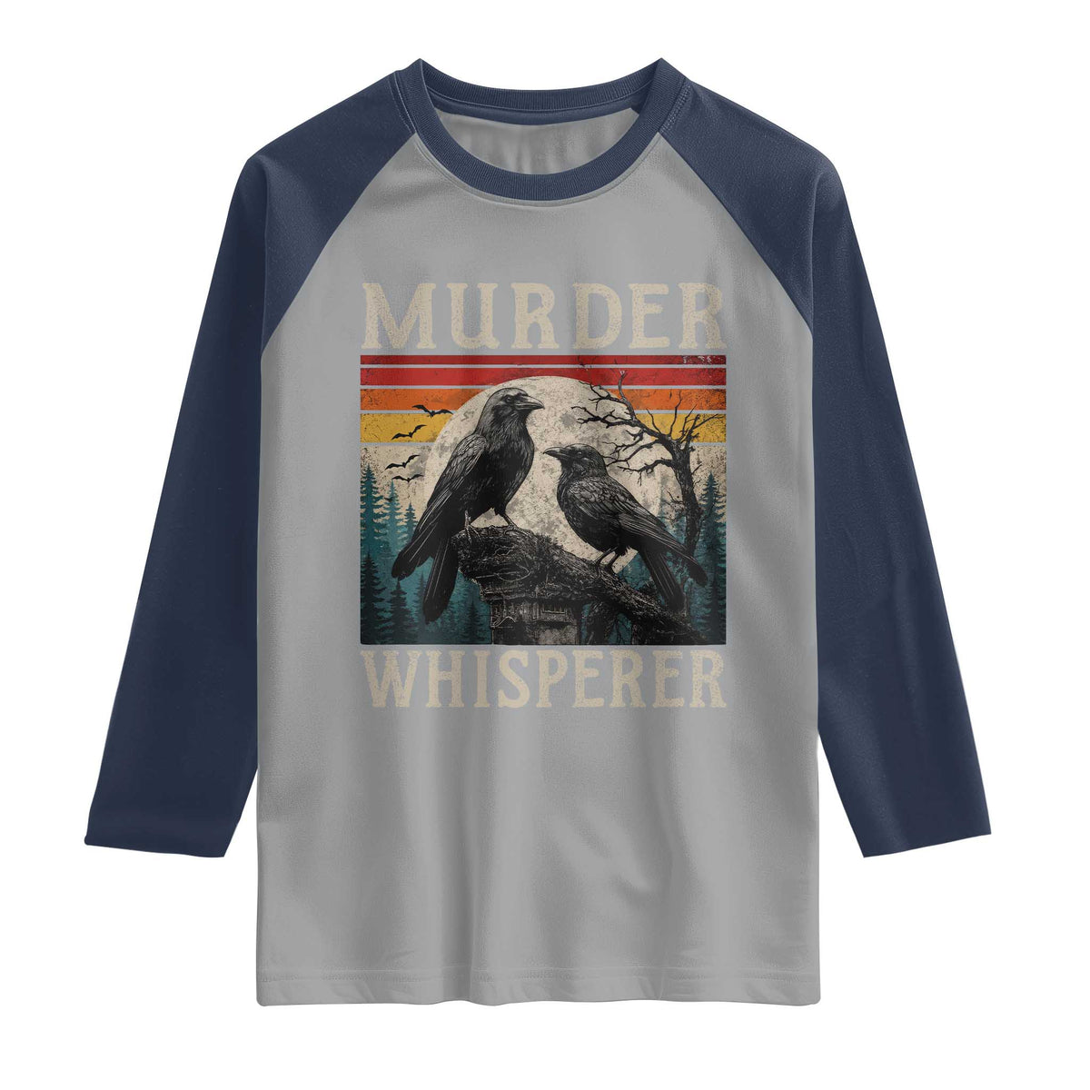 Murder Whisperer Funny Crow Literary Pun Raglan Shirt Retro Gothic Bird