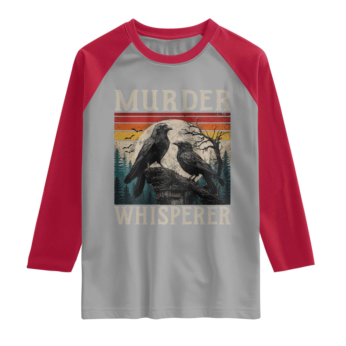 Murder Whisperer Funny Crow Literary Pun Raglan Shirt Retro Gothic Bird